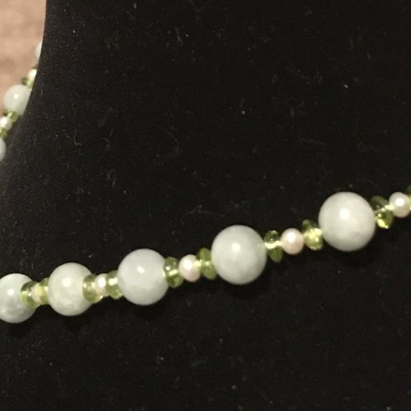 Vintage Gold Stone Jewelry Jade Pearl Peridot Beaded Necklace 14k G.S.J. - Picture 2 of 6